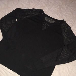 INC Black Long Sleeve Top w/ Sheer Sleeves, Size L